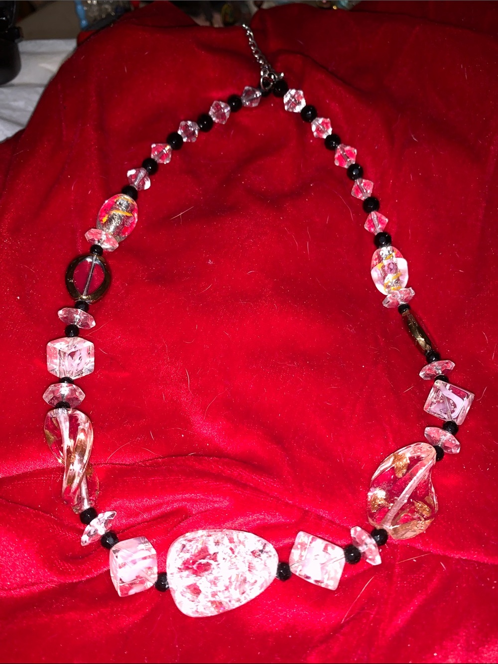 Handcrafted Clear Glass Bead Necklace with Mixed Shapes and black beads